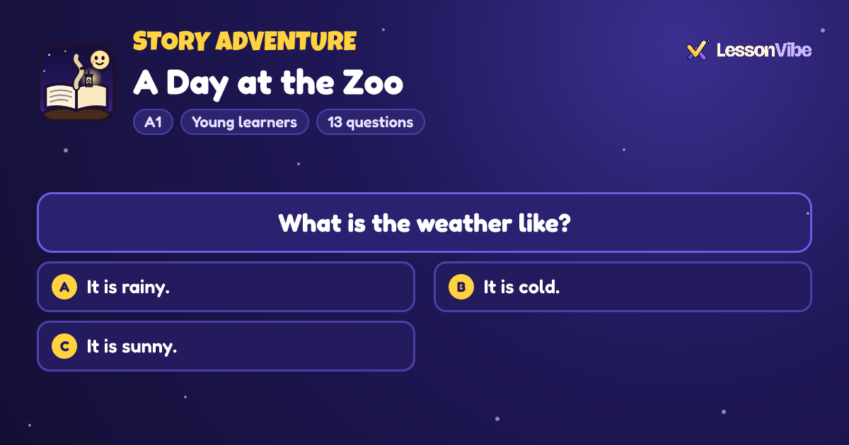 Story Adventure: A Day at the Zoo (A1, Young learners, 13 questions)