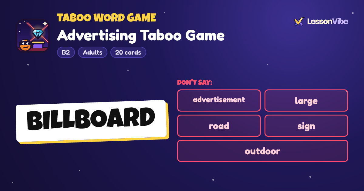 Taboo Word Game: Advertising Taboo Game (B2, Adults, 20 cards)