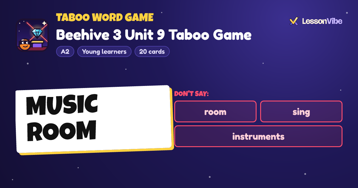 Taboo Word Game: Beehive 3 Unit 9 Taboo Game (A2, Young learners, 20 cards)