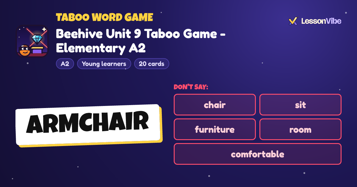 Taboo Word Game: Beehive Unit 9 Taboo Game - Elementary A2 (A2, Young learners, 20 cards)