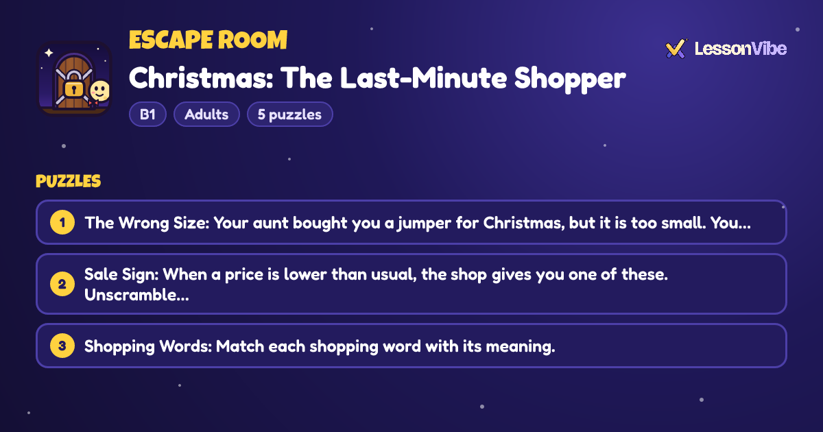 Escape Room: Christmas: The Last-Minute Shopper (B1, Adults, 5 puzzles)