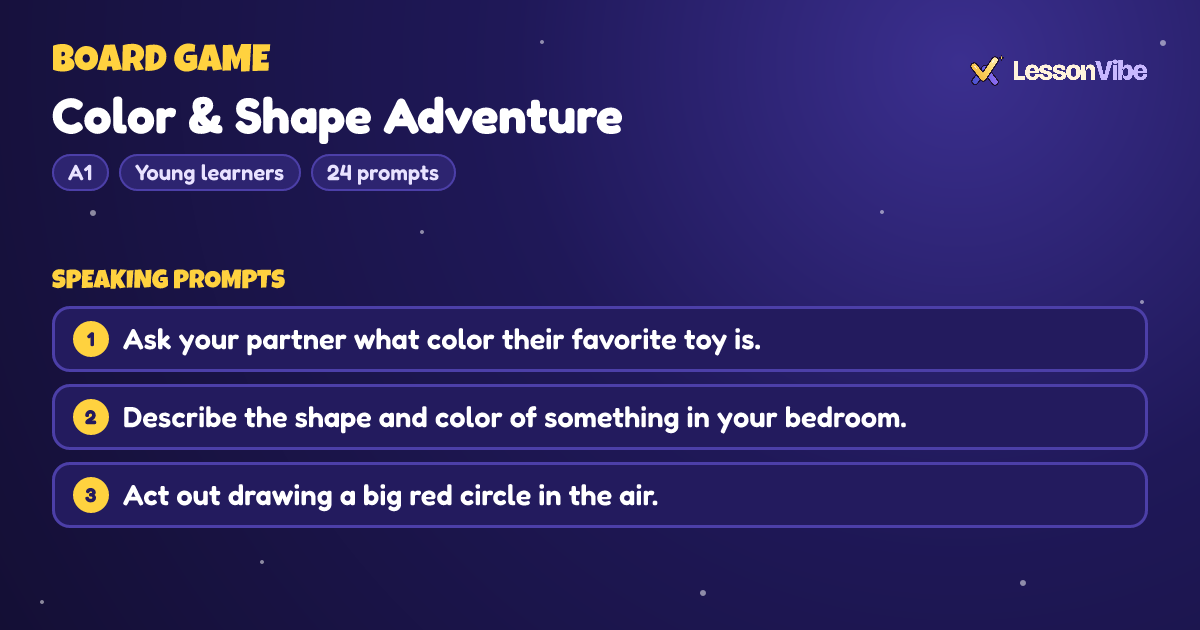 Board Game: Color & Shape Adventure (A1, Young learners, 24 prompts)