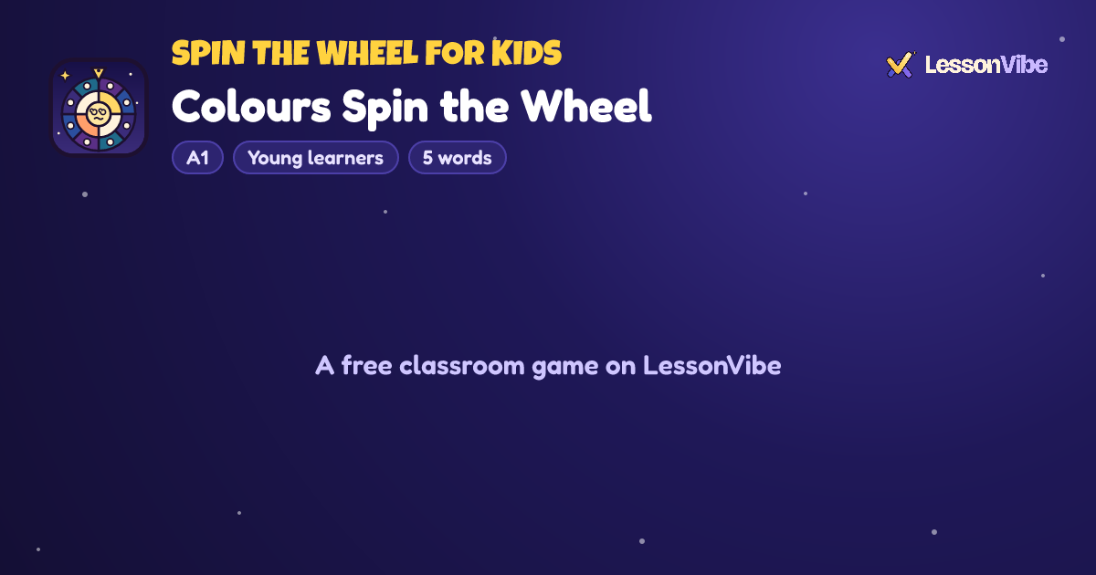 Spin the Wheel for Kids: Colours Spin the Wheel (A1, Young learners, 5 words)