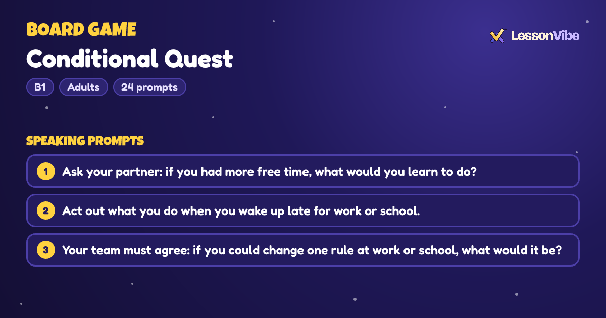 Board Game: Conditional Quest (B1, Adults, 24 prompts)