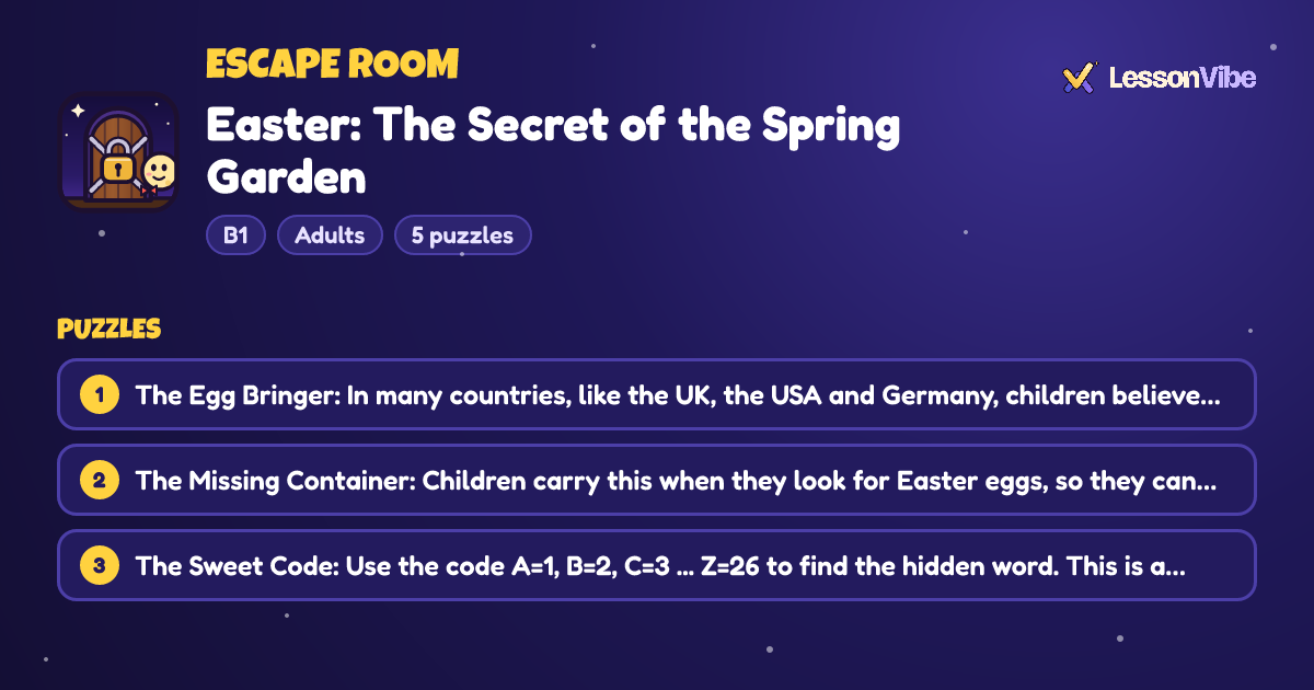 Escape Room: Easter: The Secret of the Spring Garden (B1, Adults, 5 puzzles)