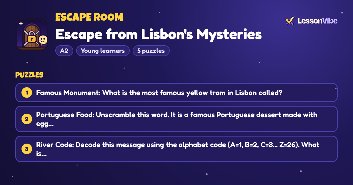 Escape Room: Escape from Lisbon's Mysteries (A2, Young learners, 5 puzzles)