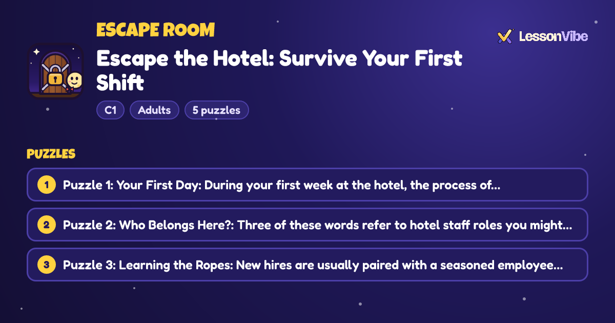 Escape Room: Escape the Hotel: Survive Your First Shift (C1, Adults, 5 puzzles)