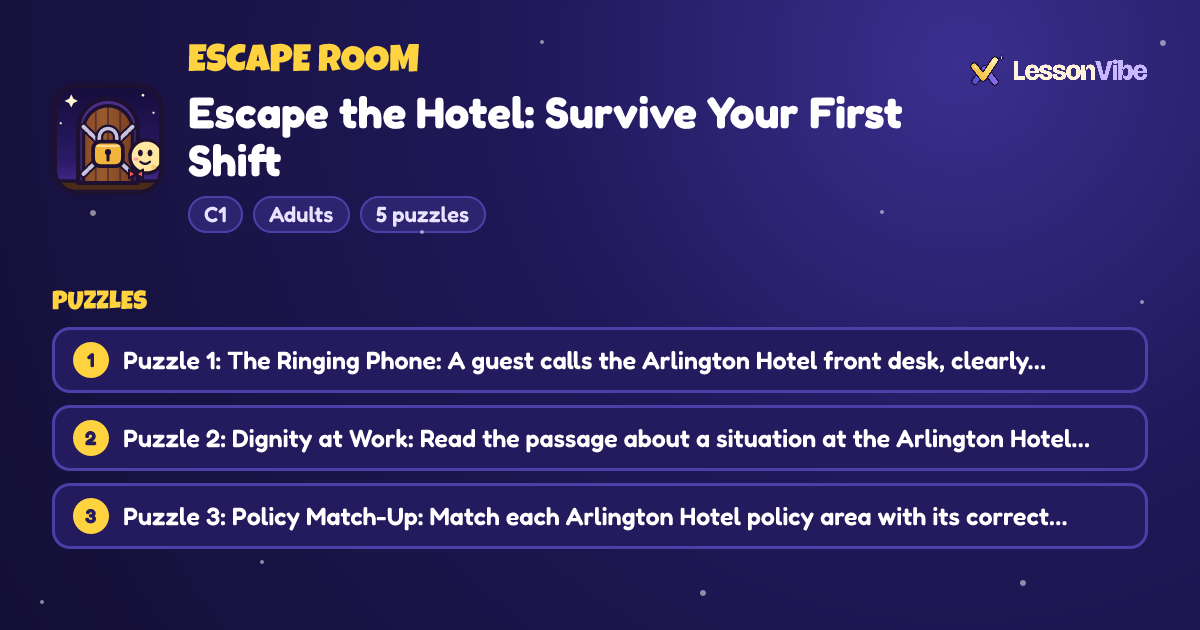 Escape Room: Escape the Hotel: Survive Your First Shift (C1, Adults, 5 puzzles)
