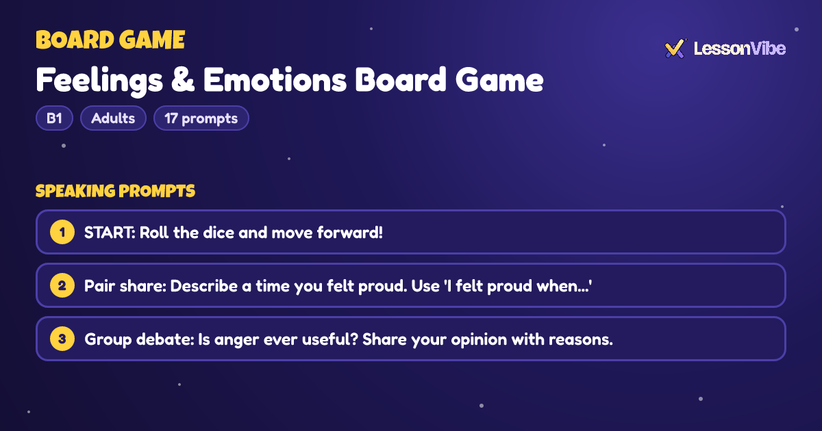 Board Game: Feelings & Emotions Board Game (B1, Adults, 17 prompts)