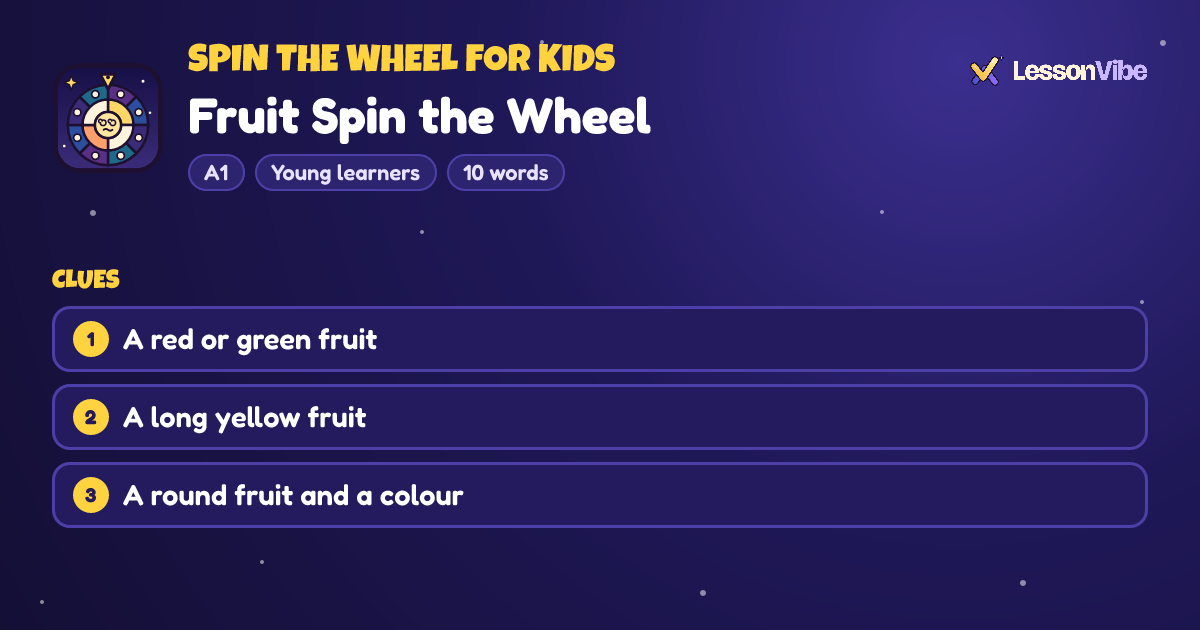 Spin the Wheel for Kids: Fruit Spin the Wheel (A1, Young learners, 10 words)