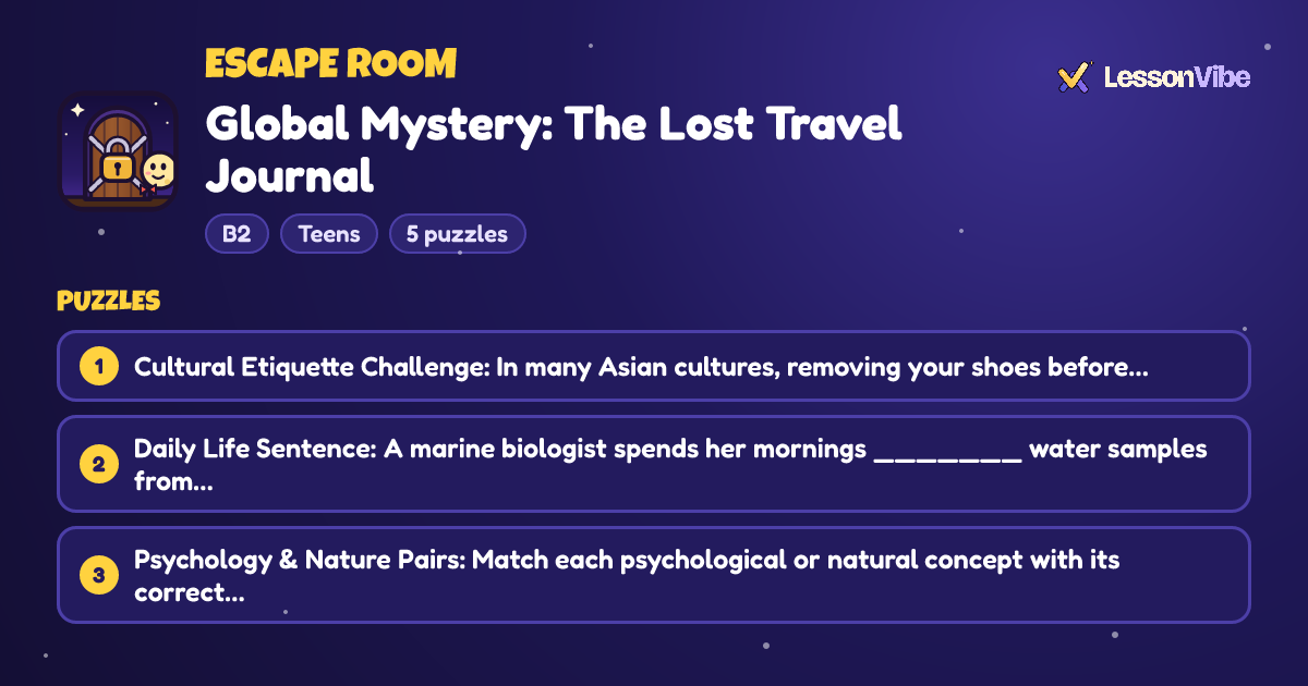 Escape Room: Global Mystery: The Lost Travel Journal (B2, Teens, 5 puzzles)