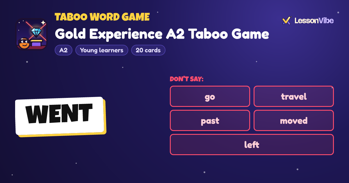 Taboo Word Game: Gold Experience A2 Taboo Game (A2, Young learners, 20 cards)