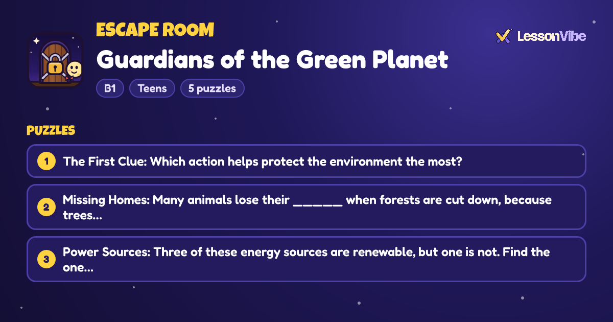 Escape Room: Guardians of the Green Planet (B1, Teens, 5 puzzles)