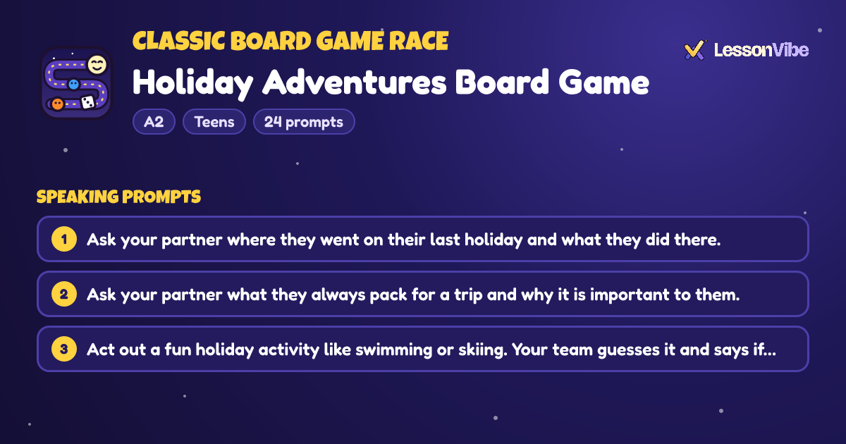 Classic Board Game Race: Holiday Adventures Board Game (A2, Teens, 24 prompts)