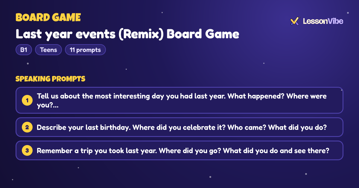 Board Game: Last year events (Remix) Board Game (B1, Teens, 11 prompts)