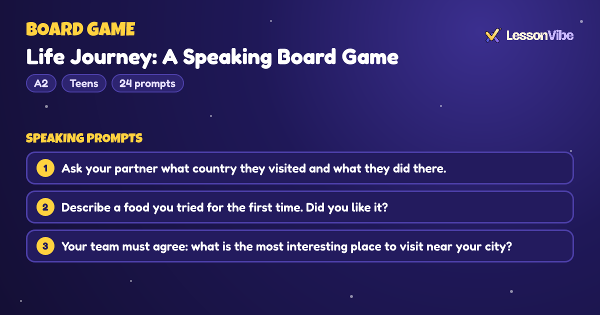 Board Game: Life Journey: A Speaking Board Game (A2, Teens, 24 prompts)