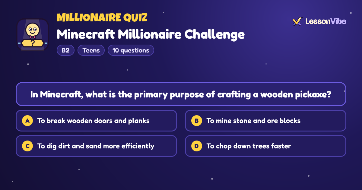 Millionaire Quiz: Minecraft Millionaire Challenge (B2, Teens, 10 questions)