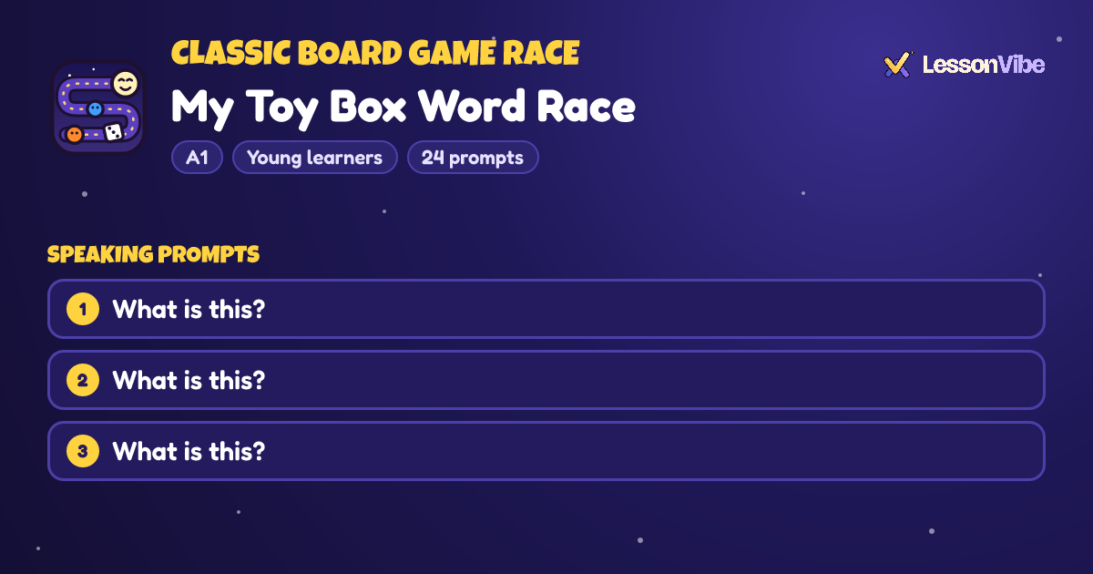 Classic Board Game Race: My Toy Box Word Race (A1, Young learners, 24 prompts)