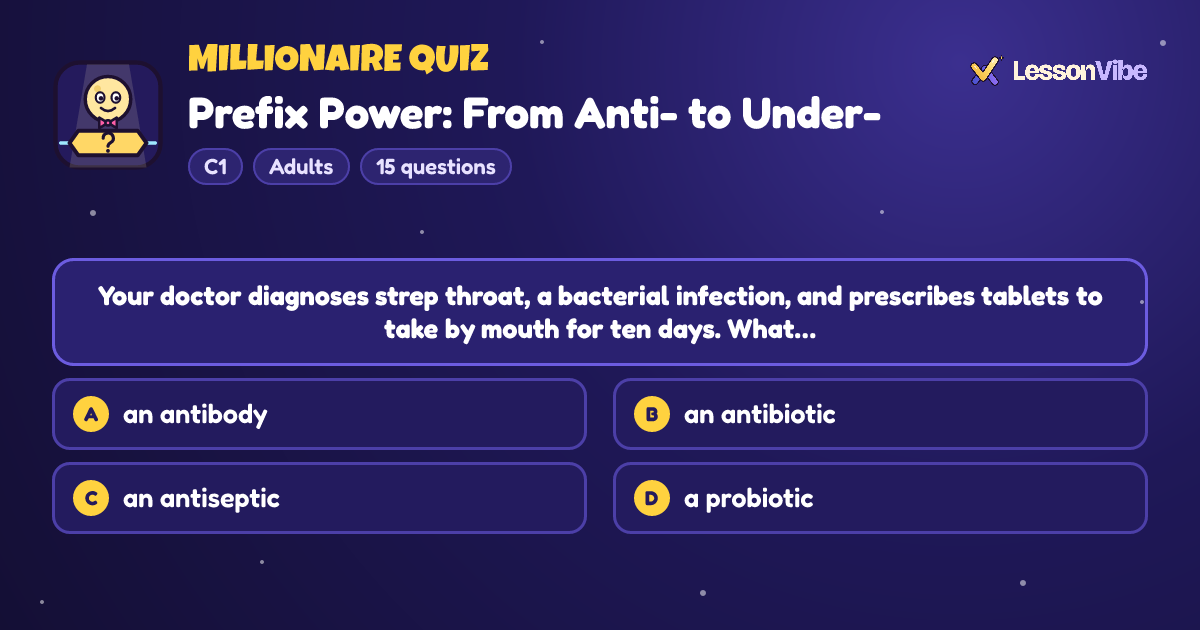 Millionaire Quiz: Prefix Power: From Anti- to Under- (C1, Adults, 15 questions)