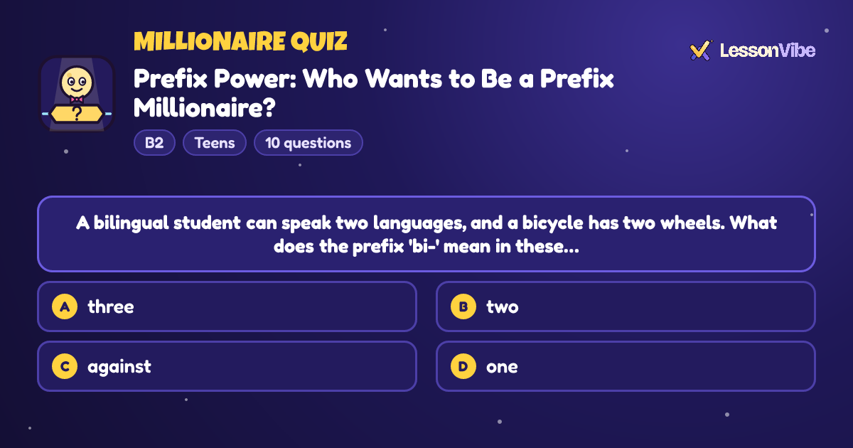 Millionaire Quiz: Prefix Power: Who Wants to Be a Prefix Millionaire? (B2, Teens, 10 questions)