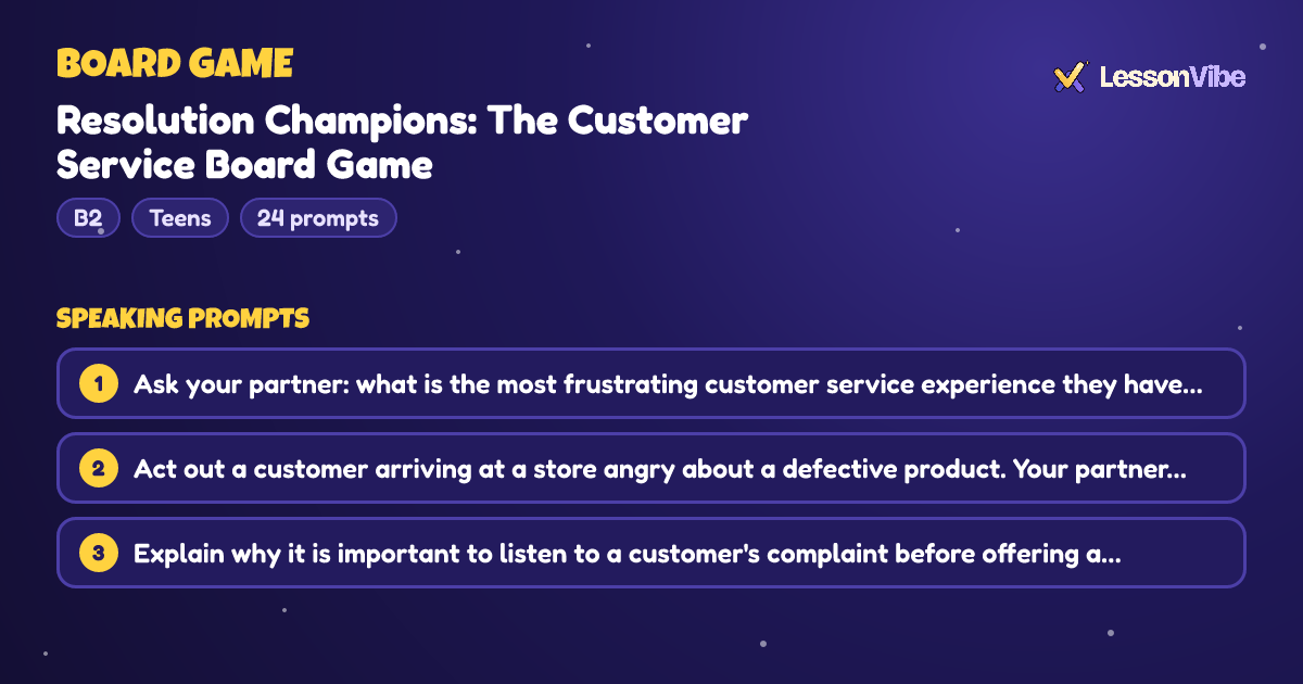 Board Game: Resolution Champions: The Customer Service Board Game (B2, Teens, 24 prompts)