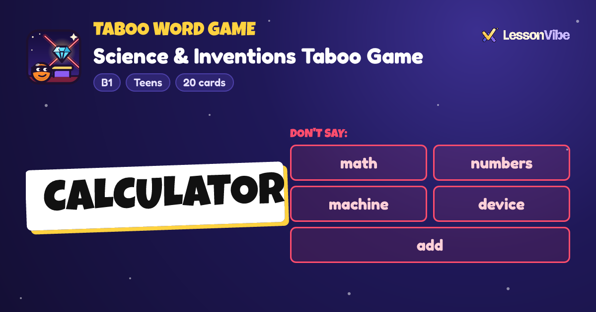 Taboo Word Game: Science & Inventions Taboo Game (B1, Teens, 20 cards)