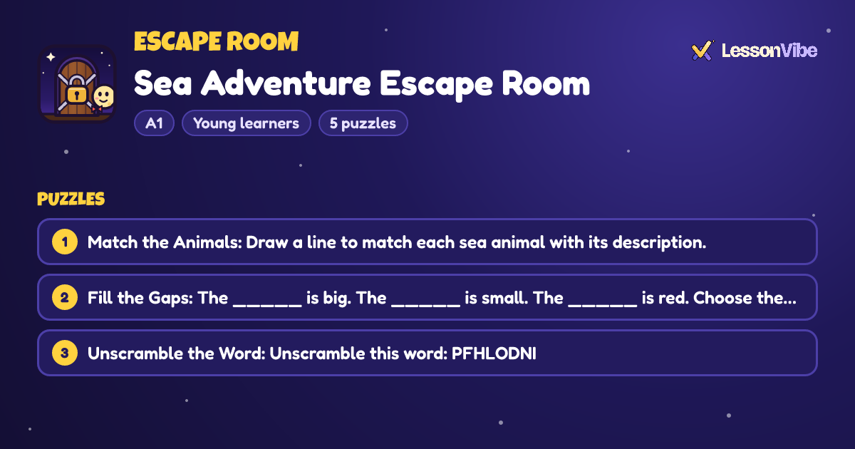 Escape Room: Sea Adventure Escape Room (A1, Young learners, 5 puzzles)