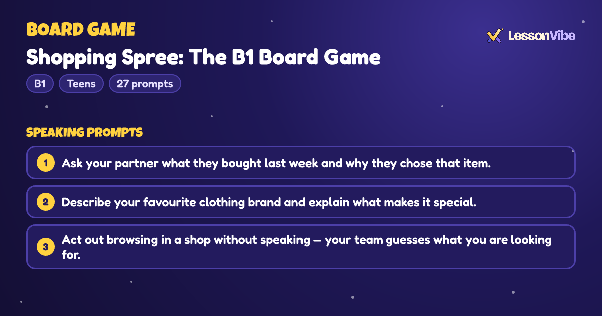 Board Game: Shopping Spree: The B1 Board Game (B1, Teens, 27 prompts)