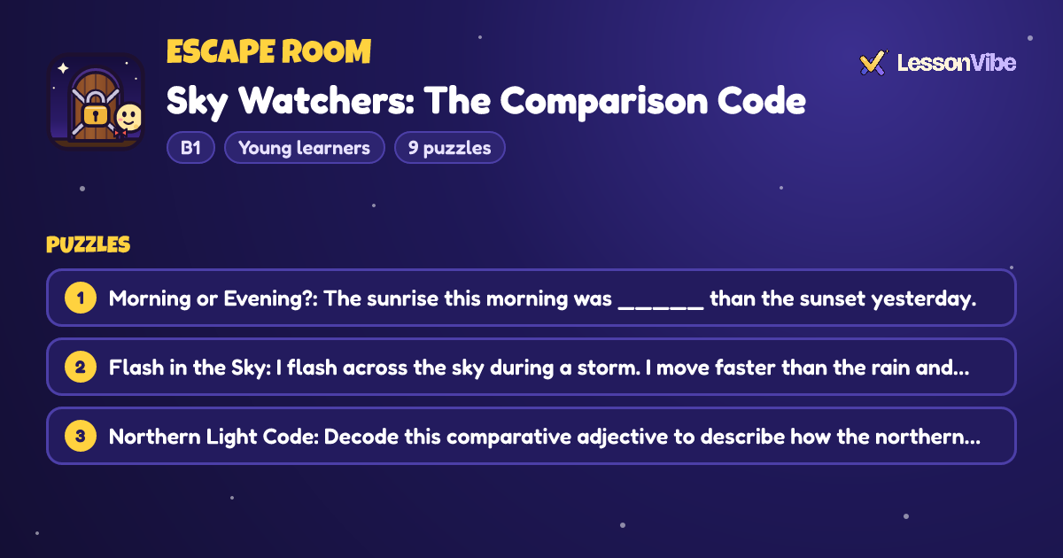 Escape Room: Sky Watchers: The Comparison Code (B1, Young learners, 9 puzzles)