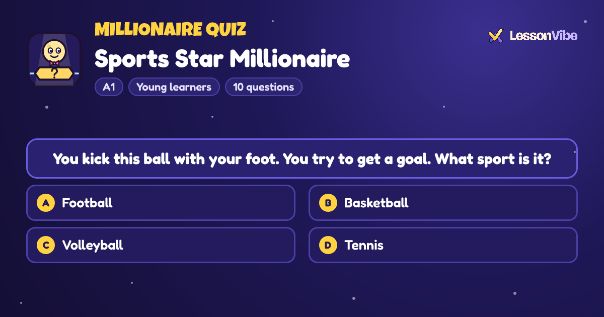 Millionaire Quiz: Sports Star Millionaire (A1, Young learners, 10 questions)