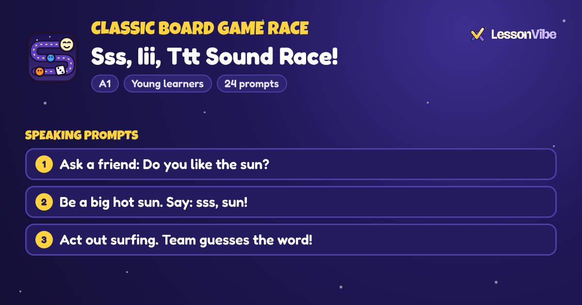 Classic Board Game Race: Sss, Iii, Ttt Sound Race! (A1, Young learners, 24 prompts)