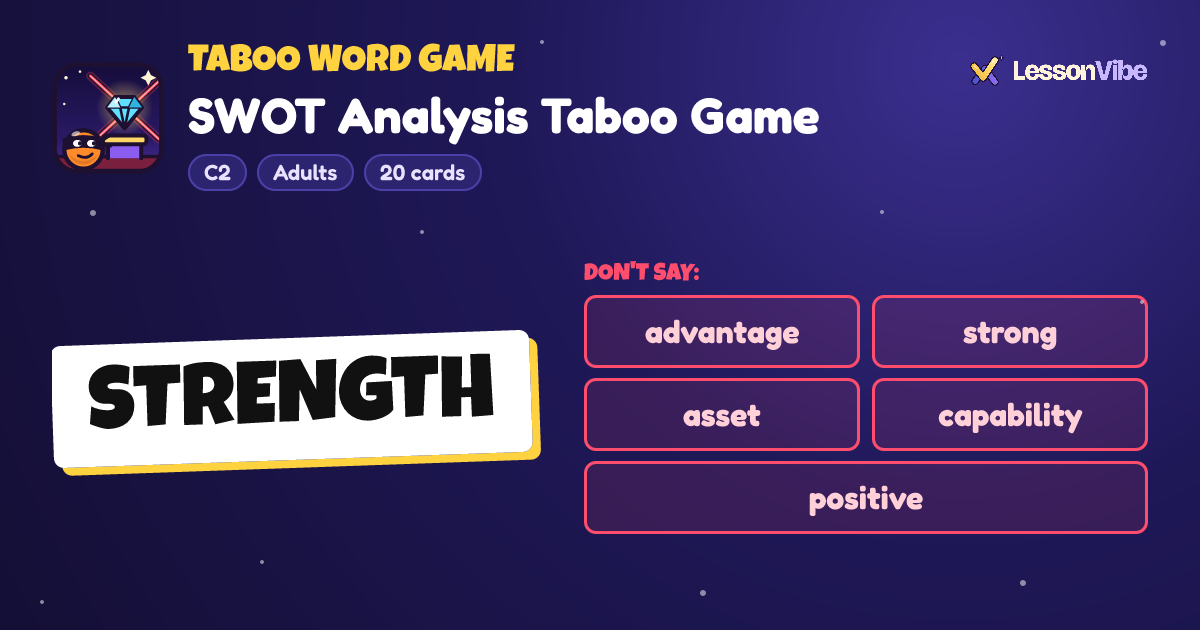 Taboo Word Game: SWOT Analysis Taboo Game (C2, Adults, 20 cards)