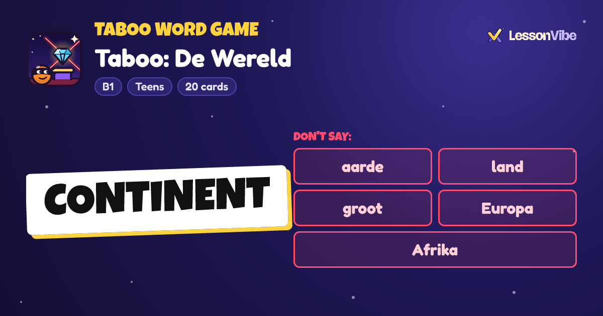 Taboo Word Game: Taboo: De Wereld (B1, Teens, 20 cards)