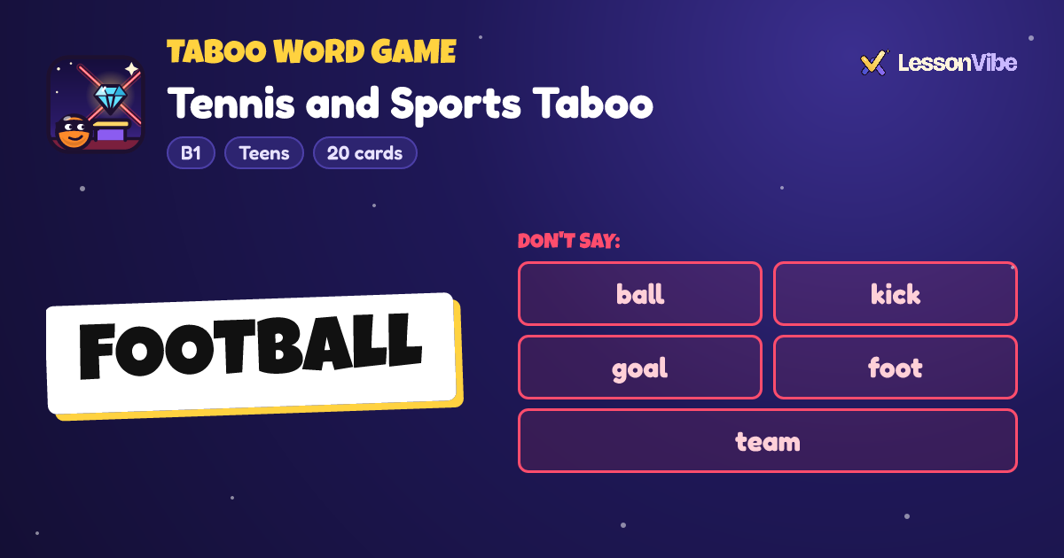 Taboo Word Game: Tennis and Sports Taboo (B1, Teens, 20 cards)