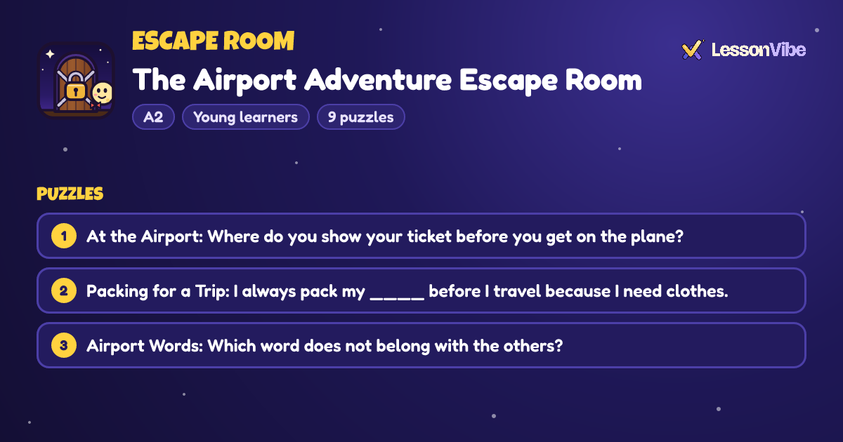 Escape Room: The Airport Adventure Escape Room (A2, Young learners, 9 puzzles)