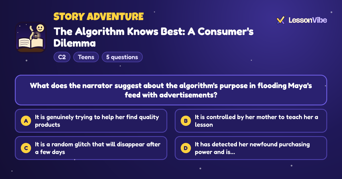 Story Adventure: The Algorithm Knows Best: A Consumer's Dilemma (C2, Teens, 5 questions)