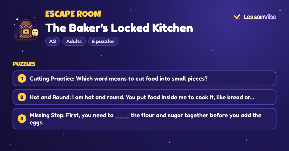 Escape Room: The Baker's Locked Kitchen (A2, Adults, 6 puzzles)