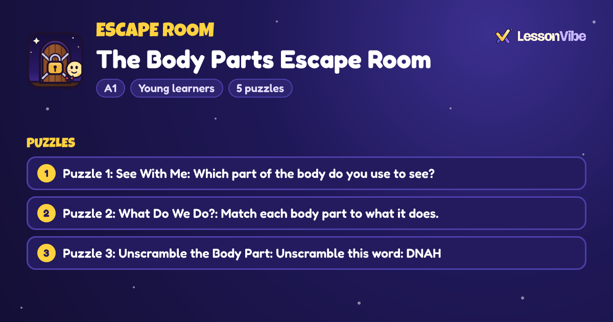 Escape Room: The Body Parts Escape Room (A1, Young learners, 5 puzzles)