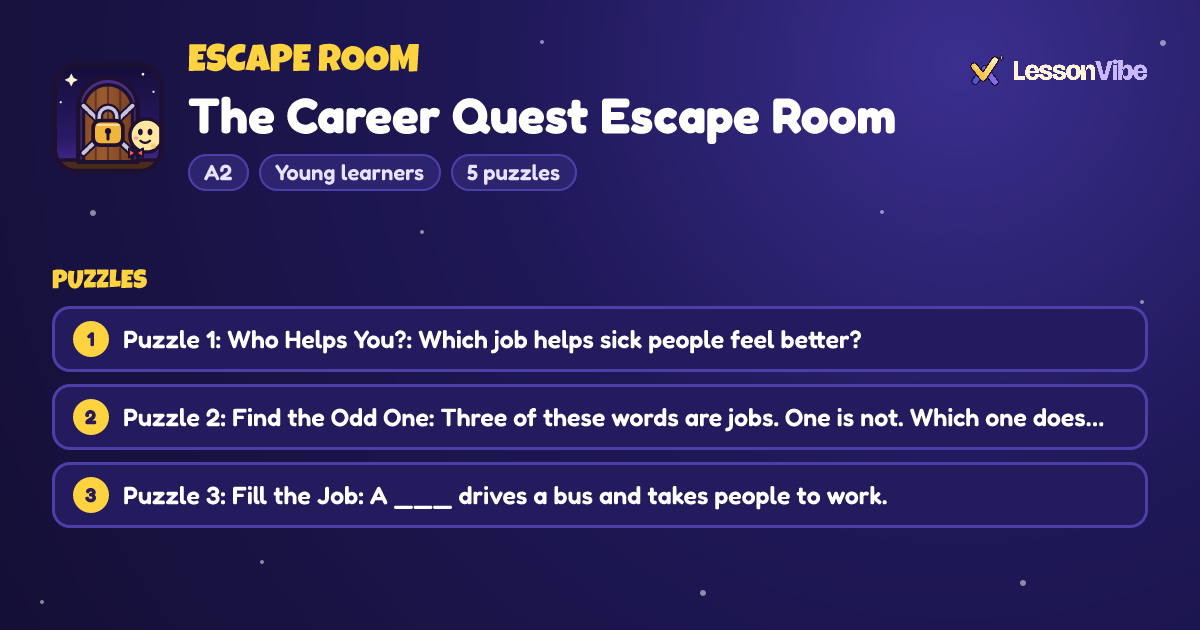 Escape Room: The Career Quest Escape Room (A2, Young learners, 5 puzzles)
