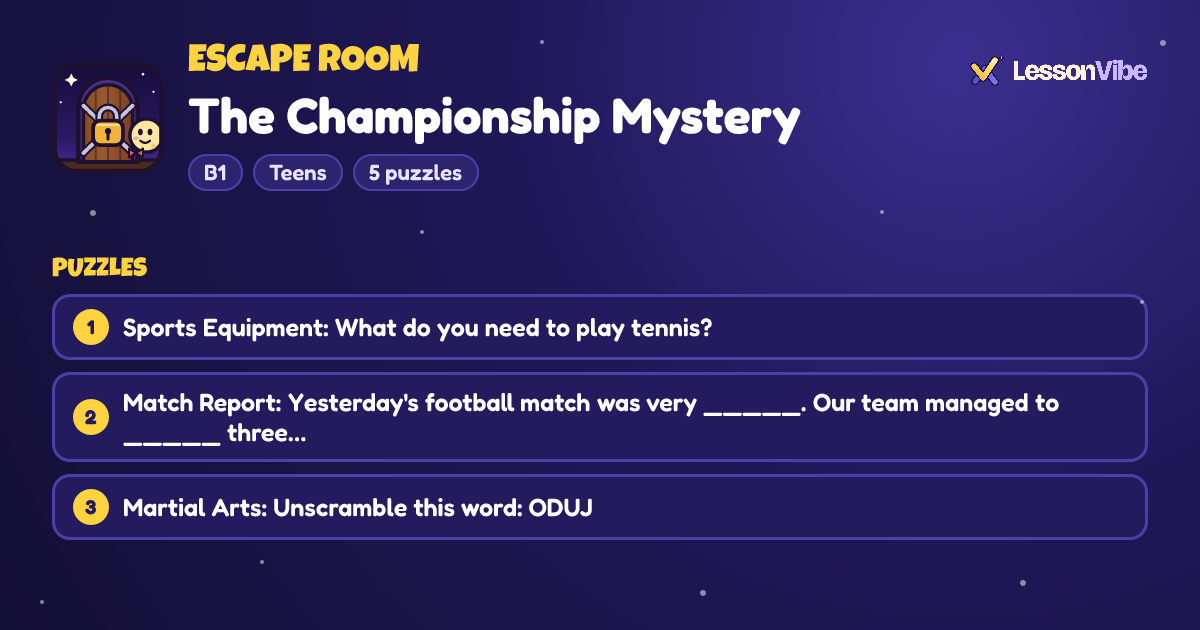 Escape Room: The Championship Mystery (B1, Teens, 5 puzzles)