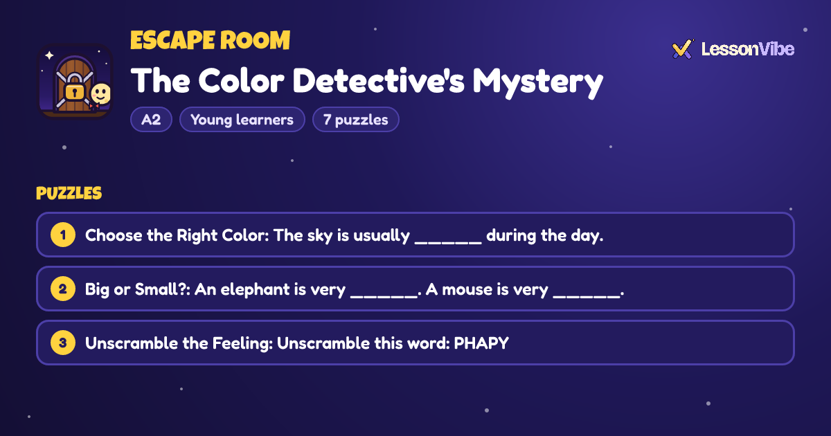 Escape Room: The Color Detective's Mystery (A2, Young learners, 7 puzzles)
