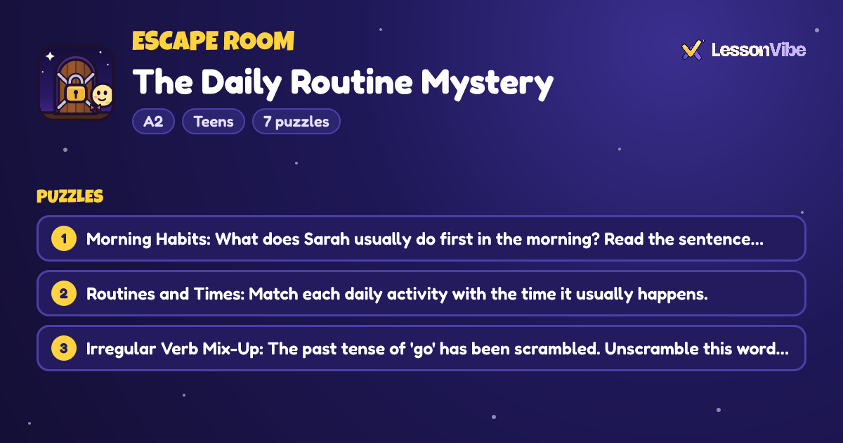 Escape Room: The Daily Routine Mystery (A2, Teens, 7 puzzles)