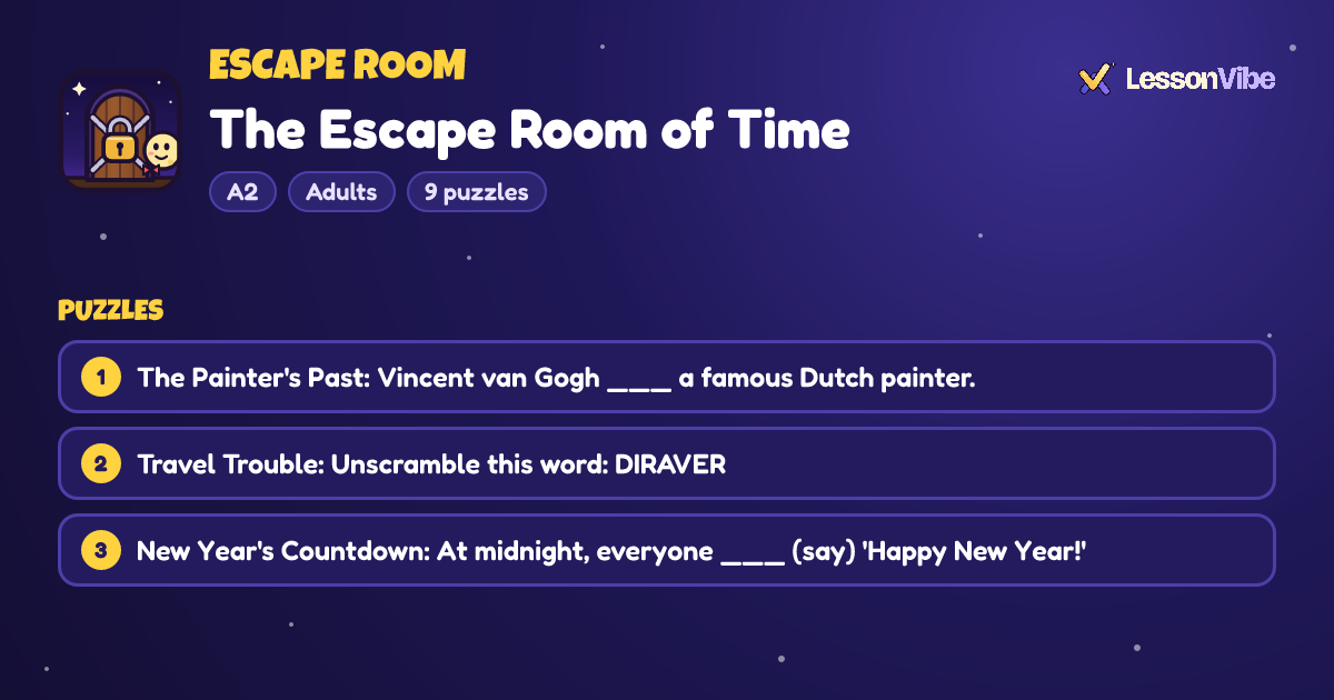 Escape Room: The Escape Room of Time (A2, Adults, 9 puzzles)