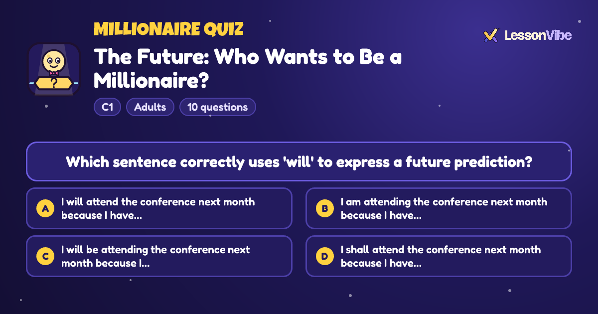 Millionaire Quiz: The Future: Who Wants to Be a Millionaire? (C1, Adults, 10 questions)