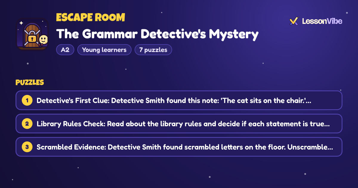 Escape Room: The Grammar Detective's Mystery (A2, Young learners, 7 puzzles)