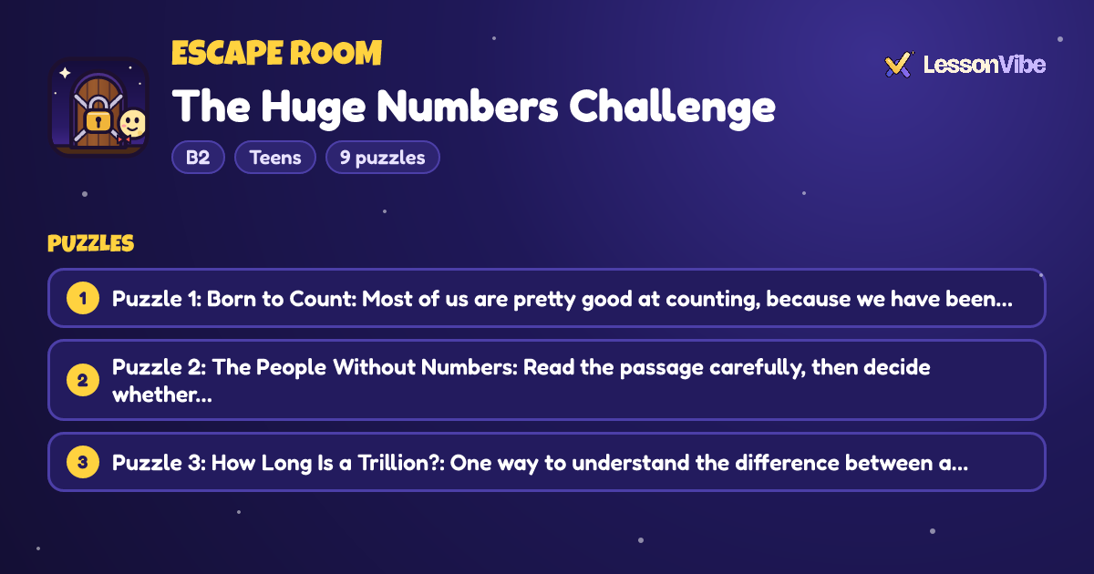 Escape Room: The Huge Numbers Challenge (B2, Teens, 9 puzzles)
