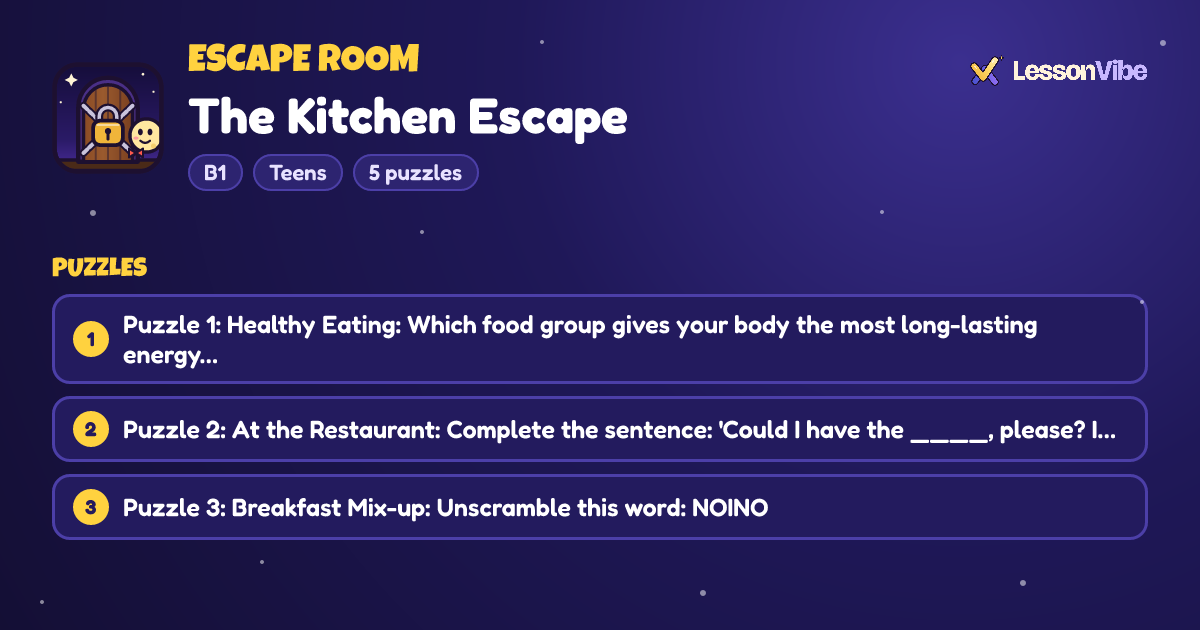 Escape Room: The Kitchen Escape (B1, Teens, 5 puzzles)