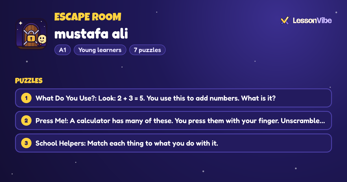 Escape Room: mustafa ali (A1, Young learners, 7 puzzles)