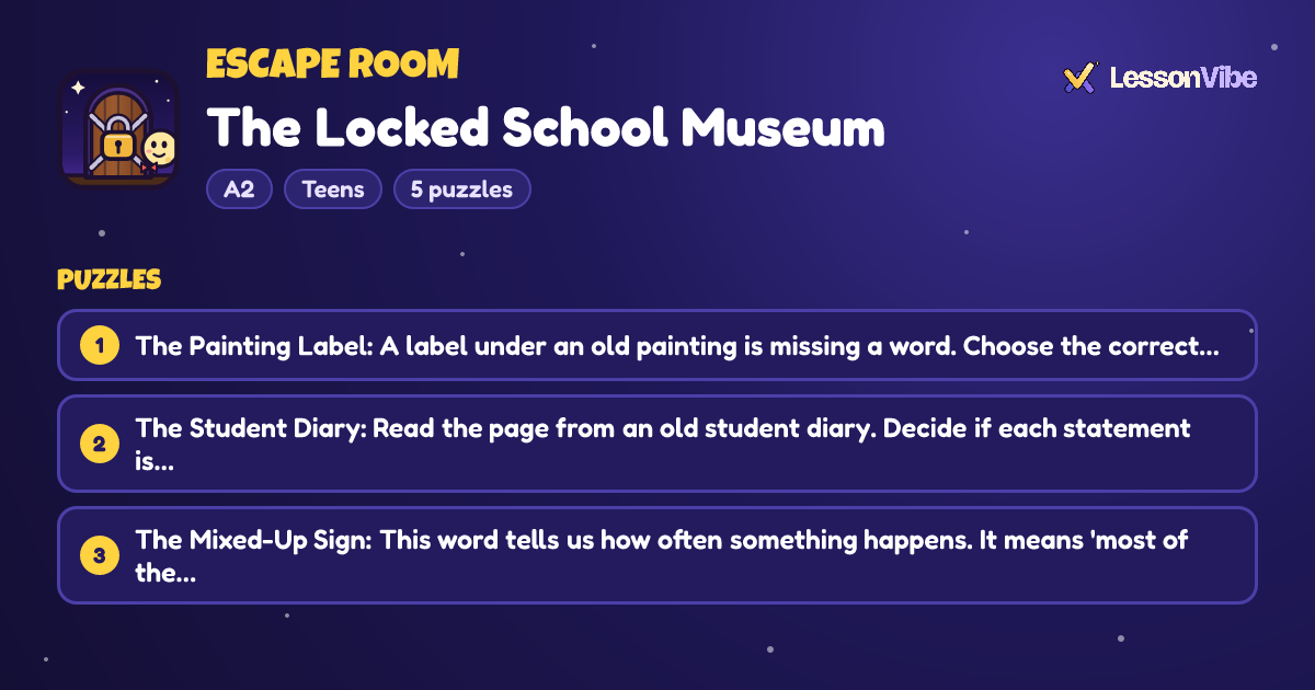 Escape Room: The Locked School Museum (A2, Teens, 5 puzzles)