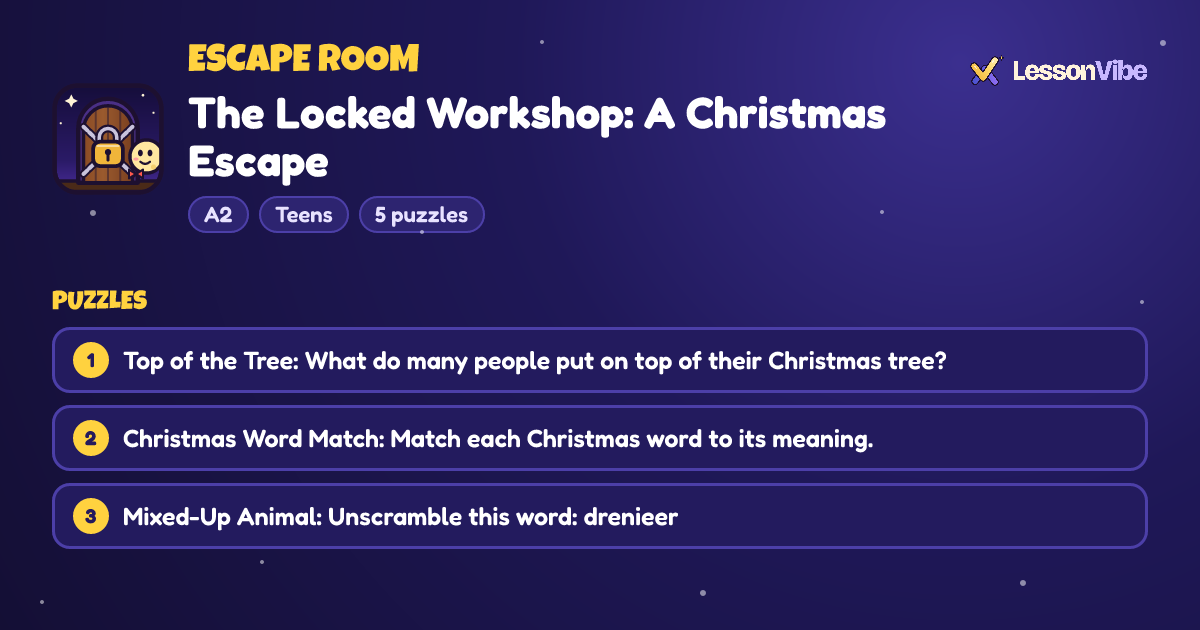 Escape Room: The Locked Workshop: A Christmas Escape (A2, Teens, 5 puzzles)